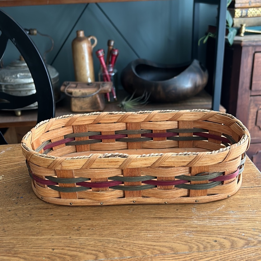 VINTAGE Handmade Oval Woven Basket